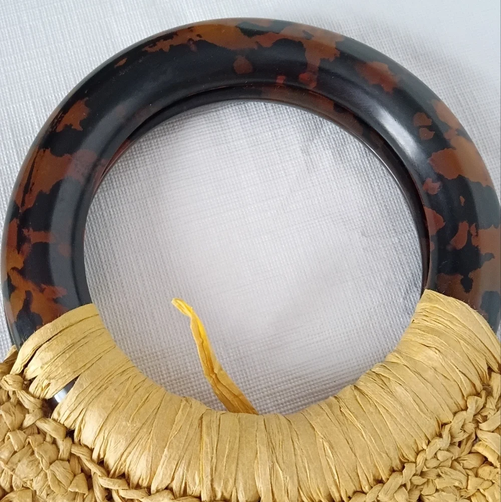 Anthropologie Rosalia Yellow Raffia Tote Clutch Acrylic/Tortoise Shell Handles